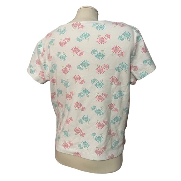 Kim Rogers Vintage White Floral Daisy Baby Tee Shirt Sz Petite Large Womens Pink - Picture 2 of 10